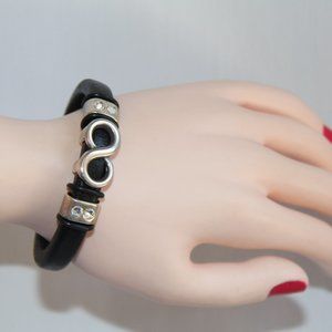 Silver Infinity Sign Crystal Leather Bracelet